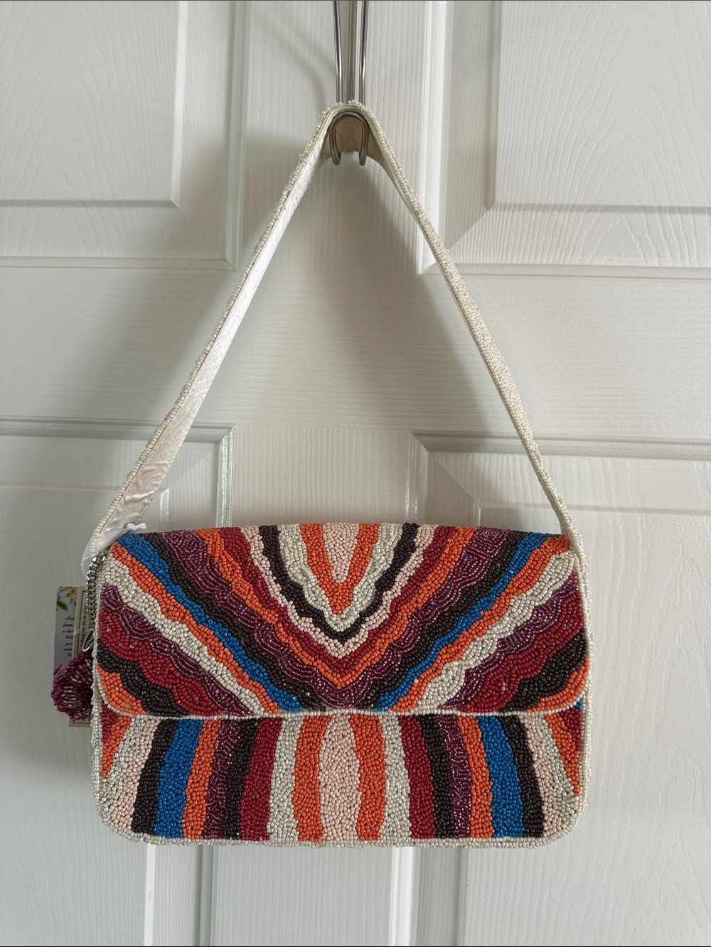 Vintage Beaded Shoulder Bag in Orange, Blue, Cream, Pink and Brown